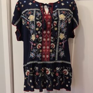 John Mark Red/Blue Floral/Paisley Tunic M